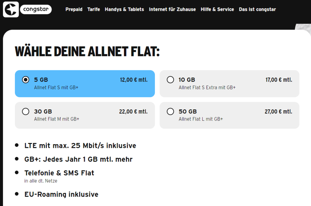congstar eSIM-Karten Vergleich