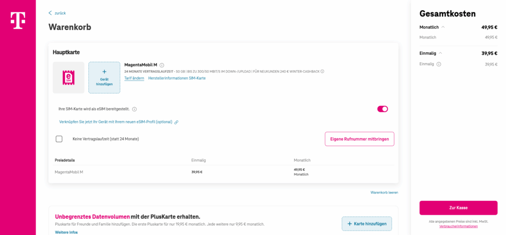 Telekom MagentaMobil M Warenkorb